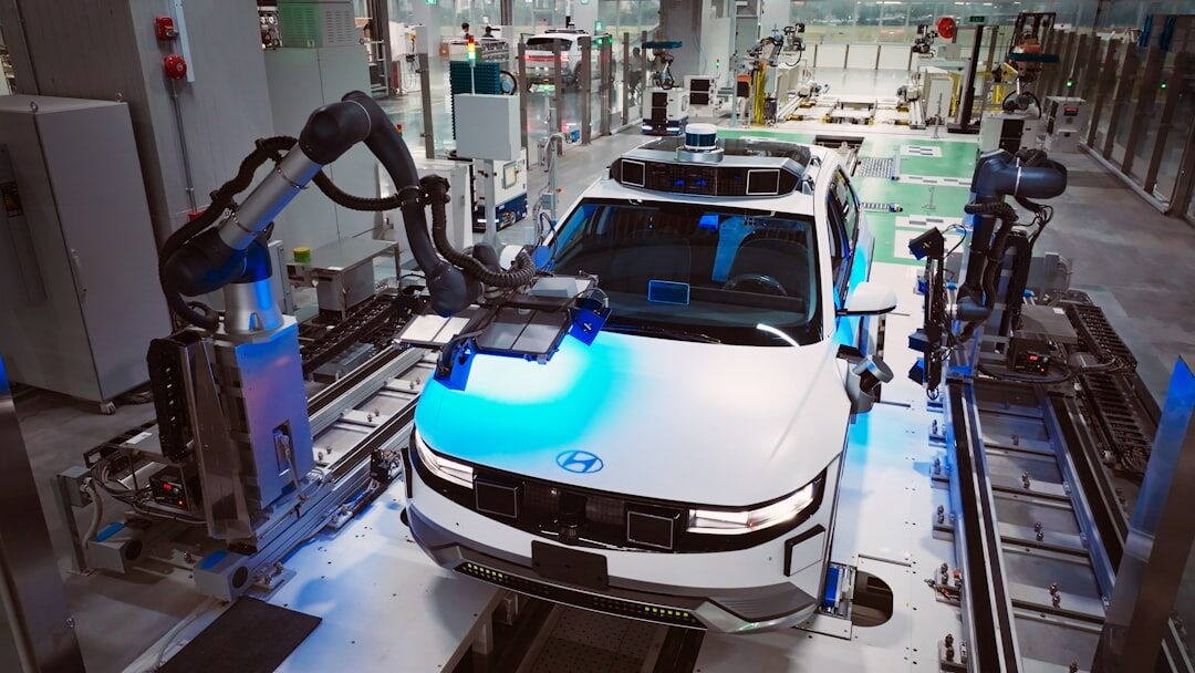 Robotic arm assembly line in a smart factory
